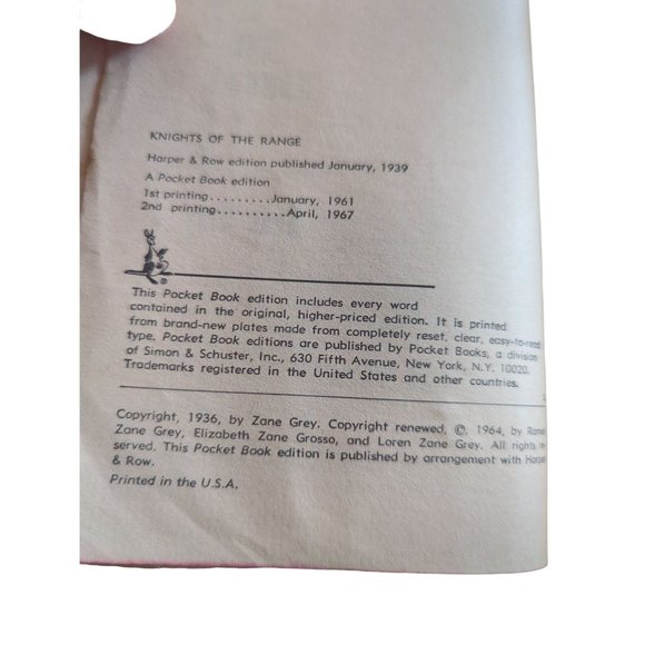 Paperback Book Knights of the Range Zane Grey Pocket Books Vintage Cowboy 1964 - Picture 2 of 4